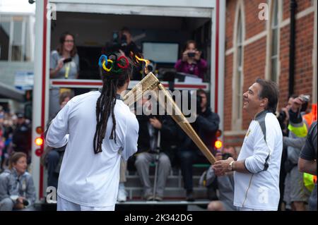 Raymond Blanc carried the torch through Wallingford Olympic Torch Procession, July 10th 2012 Stock Photo