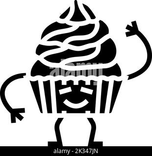 cupcake dessert character glyph icon vector illustration Stock Vector