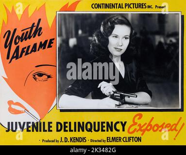 Vintage 1940s Film Poster -  YOUTH AFLAME , 1944 film was directed by Elmer Clifton, and stars Joy Reese and Warren Burr. Stock Photo
