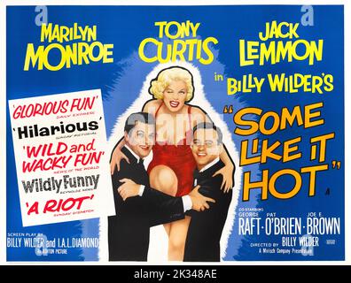 Vintage 1950s Film Poster for - Some Like It Hot .1959  directed by Billy Wilder.Starring Marilyn Monroe, Tony Curtis and Jack Lemon. Stock Photo