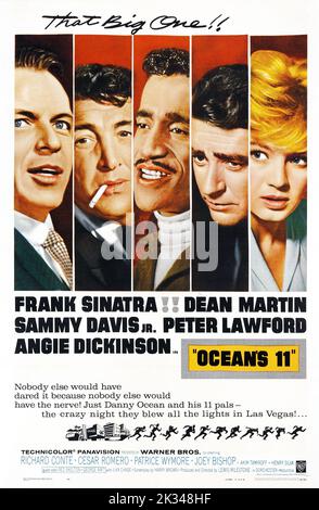 Original 1960s Film Poster for - Ocean's 11 . starring five of the Rat Pack: Frank Sinatra, Dean Martin, Sammy Davis Jr,Peter Lawford,Joey Bishop. Stock Photo