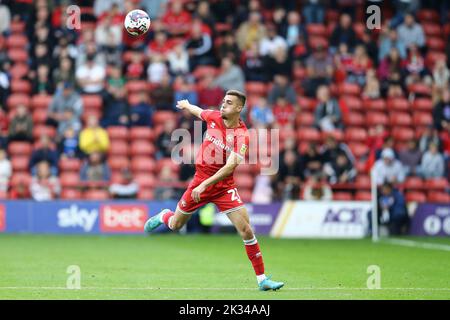 Walsall, UK. 24th Sep, 2022. Taylor Allen of Walsall in action. EFL Skybet Football league two match, Walsall v Tranmere Rovers at the Poundland Bescot Stadium in Walsall, West Midlands on Saturday 24th September 2022. this image may only be used for Editorial purposes. Editorial use only, license required for commercial use. No use in betting, games or a single club/league/player publications.pic by Chris Stading/Andrew Orchard sports photography/Alamy Live News Credit: Andrew Orchard sports photography/Alamy Live News