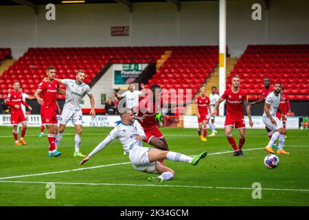 Walsall, UK. 24th Sep, 2022. Reece McAlear #8 of Tranmere Rovers shoots during the Sky Bet League 2 match Walsall vs Tranmere Rovers at Banks's Stadium, Walsall, United Kingdom, 24th September 2022 (Photo by Phil Bryan/News Images) in Walsall, United Kingdom on 9/24/2022. (Photo by Phil Bryan/News Images/Sipa USA) Credit: Sipa USA/Alamy Live News Stock Photo