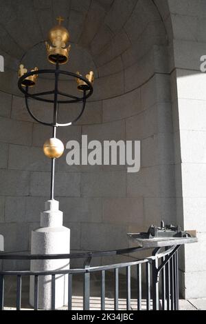 Stockholm, Sweden, September 2022: Three Crowns of Sweden (Tre Kronor) sculpture outside the Royal Palace. Stock Photo