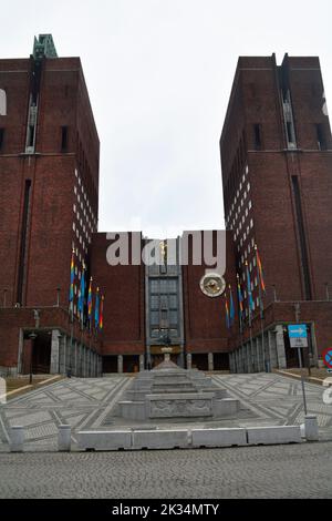 Oslo, Norway, September 2022: Front facade of the Oslo City Hall ...