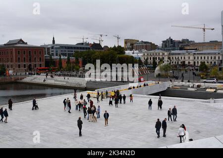 Oslo, Norway, September 2022: City view as seen from the modern Oslo Opera House building. Stock Photo