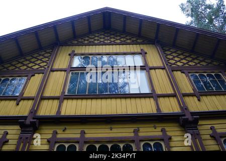 Oslo, Norway, September 2022: Old wooden building from 1894  exhibited at The Norwegian Museum of Cultural History (Norsk Folkemuseum) Stock Photo