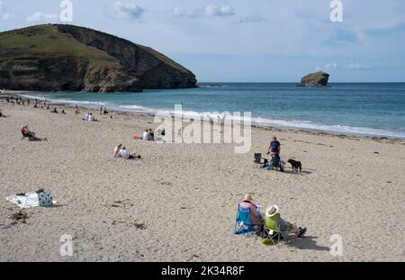 Portreat beach on the north coast of Cornwall, England a favourite holiday area. Stock Photo