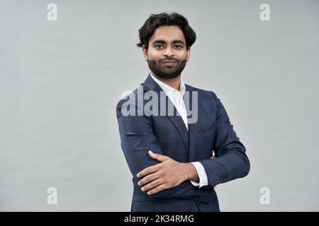 Proud successful young indian arab business man wearing suit, portrait Stock Photo