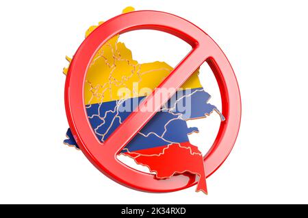 Colombian map with forbidden sign, 3D rendering isolated on white background Stock Photo