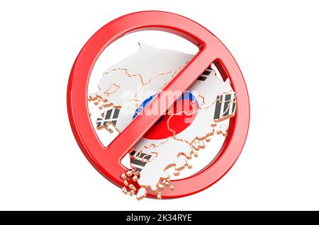 South Korean map with forbidden sign, 3D rendering isolated on white background Stock Photo