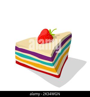 Rainbow cake with strawberry over white background, vector illustration Stock Vector