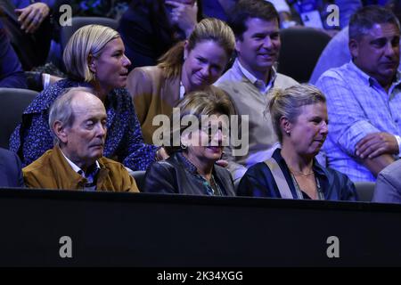 24th September 2022; O2, London England: Laver Cup international tennis tournament: Mirka Federer sits in the crowd with Lynette Federer Stock Photo