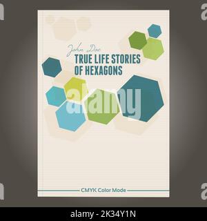 Abstract template of brochure cover with color hexagons. Vector layout Stock Vector
