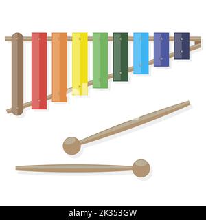 Colorful Xylophone Isolated on White Background. Retro Musical Instrument Stock Vector