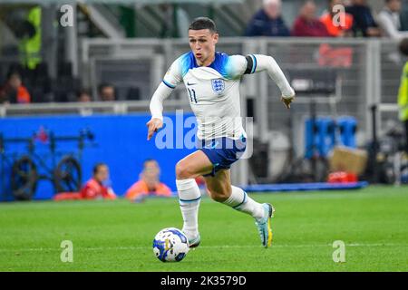 San Siro stadium, Milan, Italy, September 23, 2022, England’s Phil Foden  during  Italy vs England - football UEFA Nations League match Stock Photo