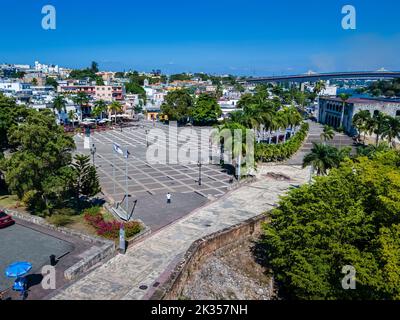 Beautiful aerial view of the Alcazar Plaza, and the Spanish plaza in Santo Domingo - Dominican Republic Stock Photo