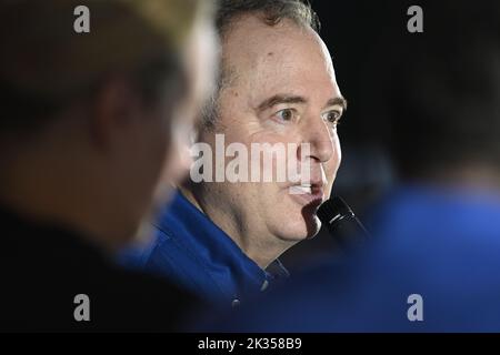 Austin, Texas USA. September 24 2022: U.S. Representative ADAM SCHIFF, D-California, answers an audience member's question about his role in the January 6th Committee and other obligations in the U.S. House at a session of the Texas Tribune Festival. ©Bob Daemmrich Stock Photo