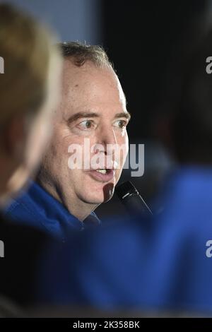 Austin, Texas USA. September 24 2022: U.S. Representative ADAM SCHIFF, D-California, answers an audience member's question about his role in the January 6th Committee and other obligations in the U.S. House at a session of the Texas Tribune Festival. ©Bob Daemmrich Stock Photo