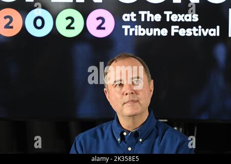 Austin, Texas USA. September 24 2022: U.S. Representative ADAM SCHIFF, D-California, listens to an audience member's question about his role in the January 6th Committee and other obligations in the U.S. House at a session of the Texas Tribune Festival. ©Bob Daemmrich Stock Photo