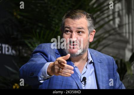Austin, Texas USA, September 24 2022: Junior U.S. Senator TED CRUZ, R-Texas, gives his views on the state of national politics during a sit-down interview at the Texas Tribune Festival. Cruz got a few boos from the mostly liberal audience on some of his immigration views. ©Bob Daemmrich Stock Photo