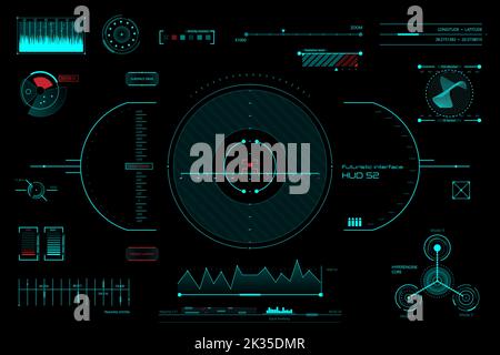 Futuristic blue virtual graphic touch screen user interface HUD, fui, ui, vector illustration Stock Vector