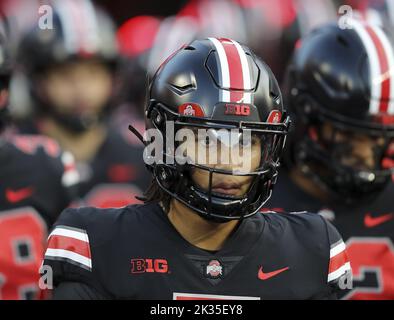 Quarterback C.J. Stroud of the Ohio State Buckeyes takes the field