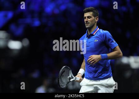 London, UK. 24th Sep, 2022. Novak Djokovic of Team Europe during the ATP Laver Cup 2022 at the o2 Arena, London, England on 23 September 2022. Photo by Joshua Smith. Editorial use only, license required for commercial use. No use in betting, games or a single club/league/player publications. Credit: UK Sports Pics Ltd/Alamy Live News Stock Photo