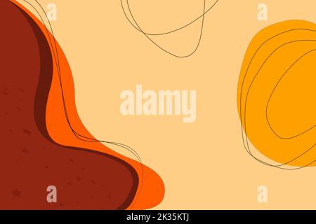 handmade abstract background drawing, different shapes and irregular lines, organic. Center of illustration released for text. ochre color range. Stock Photo