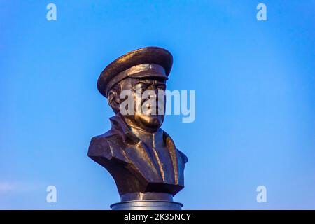 Kemerovo, Russia - September 01, 2022. Bust of Marshal Zhukov installed in the park of the city of Kemerovo, selective focus Stock Photo