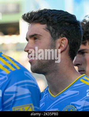 Chester, PA USA. 24th Sep - Philadelphia Union midfielder Leon Flach comes out on the field Photo by Don Mennig - Alamy Live News Stock Photo