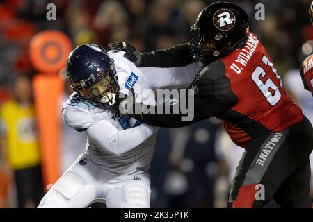 Ottawa, Canada. 24 Sep 2022.  Shane Ray (5) of the Toronto Argonauts in a regular season Canadian Football League (CFL) game between the Toronto Argonauts at the Ottawa Redblacks. The Argonauts won the game 45-15. Stock Photo