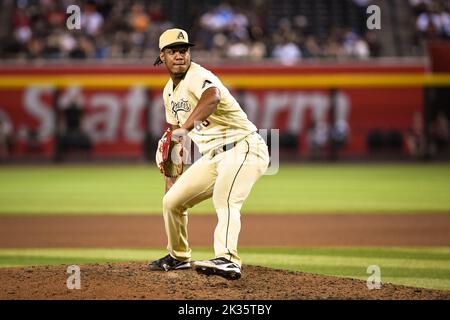 Arizona Diamondbacks pitcher Luis Frias (65) throws against the San Francisco Giants in the seventh inning of an MLB baseball game, Friday, September Stock Photo
