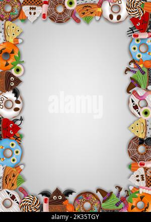 Halloween frame with sweets. halloween background with cakes and candies Stock Vector