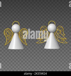christmas decorations. abstract angels with gold wings. isolated 3d angels Stock Vector
