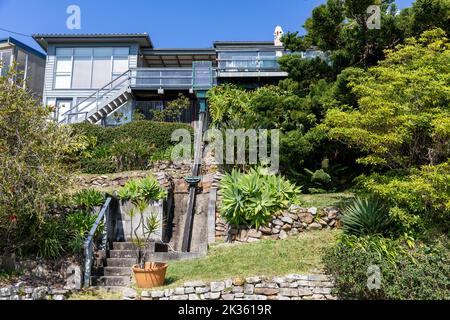 Whale Beach suburb in Sydney, external travelator lift to give access to the house at the top of the hill,Sydney,NSW,Australia Stock Photo