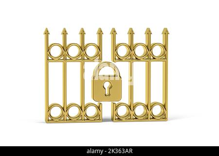 Golden 3d gate icon isolated on white background - 3d render Stock Photo