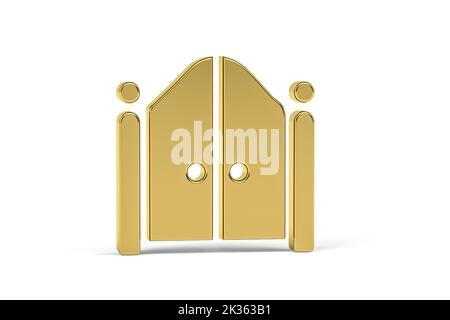 Golden 3d gate icon isolated on white background - 3d render Stock Photo