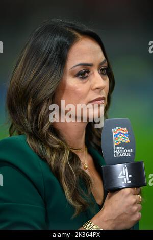 23 Sep 2022 - Italy v England - UEFA Nations League - Group 3 - San Siro  Channel 4 TV and football presenter Jules Breach during the UEFA Nations League match against Italy. Picture : Mark Pain / Alamy Live News