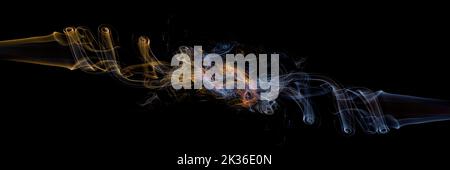 Abstract Smoke on black Background. Abstract flowing steam of air humidifier with swirl Stock Photo