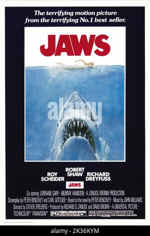 Jaws Movie Poster 1975  Director: Steven Spielberg Stock Photo