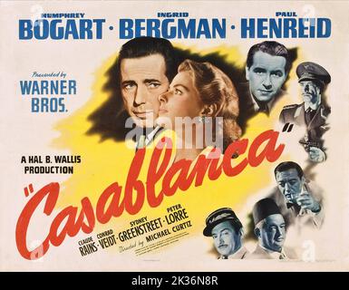 Casablanca 1942.  Humphrey Bogart, Ingrid Bergman  Casablanca Movie Poster Stock Photo