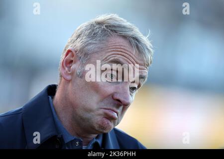Newport, UK. 24th Sep, 2022. Paul Simpson, the manager of Carlisle Utd looks on. EFL football league two match, Newport county v Carlisle Utd at Rodney Parade in Newport, Wales on Saturday 24th September 2022. this image may only be used for Editorial purposes. Editorial use only, license required for commercial use. pic by Andrew Orchard/Andrew Orchard sports photography/Alamy Live news Credit: Andrew Orchard sports photography/Alamy Live News
