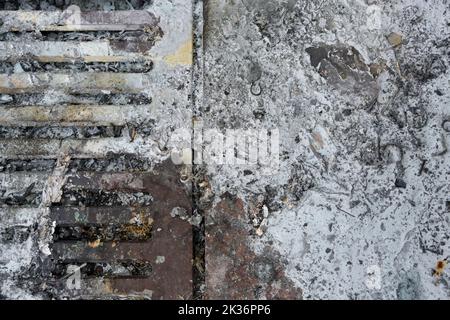 Rusty and dirty metal surface as a rough and grunge full frame background texture, copy space, selected focus Stock Photo