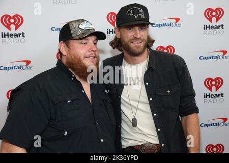 Las Vegas, United States. 24th Sep, 2022. Luke Combs and Chase Rice arrive for the iHeartRadio Music Festival at T-Mobile Arena in Las Vegas, Nevada on Saturday, September 24, 2022. Photo by James Atoa/UPI Credit: UPI/Alamy Live News Stock Photo