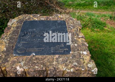 SANDFORD, DEVON, UK - APRIL 6, 2022 sign in the Sandford Millennium Green and gardens Stock Photo