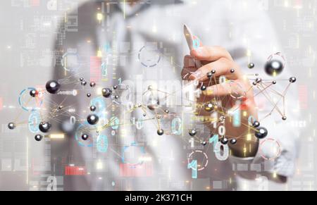 The Neural network grid concept. Connected cells with links Stock Photo