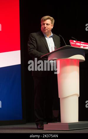 Liverpool, UK. 25th Sept 2022. David Evans General Secretary, Labour party conferences opens today with a tribute to the HM Queen, followed by speeches, MS Bank Arena Liverpool. (Terry Scott/SPP) Credit: SPP Sport Press Photo. /Alamy Live News Stock Photo