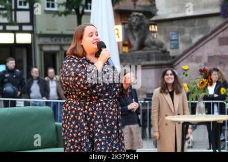 Ricarda Lang, Federal Chairwoman of the Green Party of Germany, speaking during the party's election campaign in Göttingen. (Photo by Tubal Sapkota/Pacific Press/Sipa USA) Stock Photo