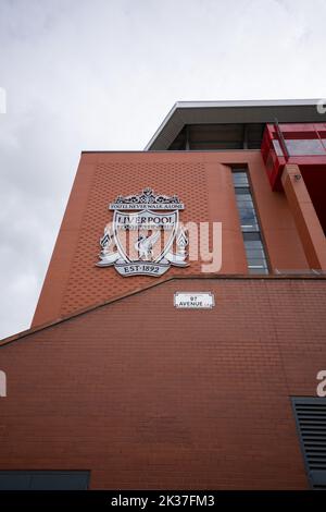 Liverpool, UK. 25th Sep, 2022. The exterior of Anfield before the Barclays Womens Super League fixture between Liverpool and Everton at Anfield in Liverpool, England. (James Whitehead/SPP) Credit: SPP Sport Press Photo. /Alamy Live News Stock Photo